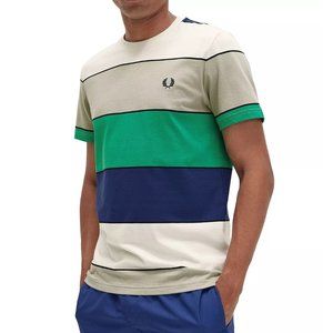 Fred Perry Men's Short Sleeve Bold Striped Crewneck Tee Shirt M5608 Seagrass